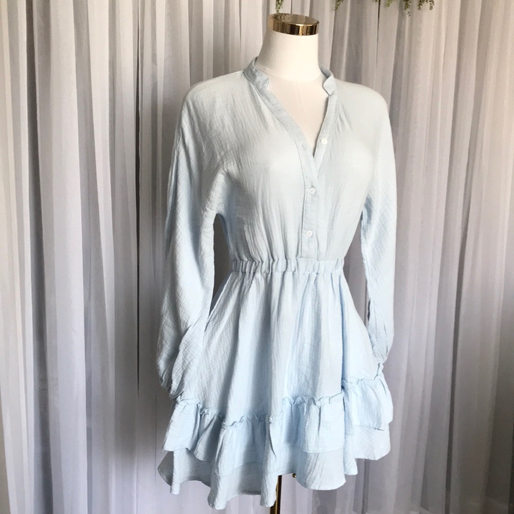 Gauze Long Sleeve Ruffle Dress